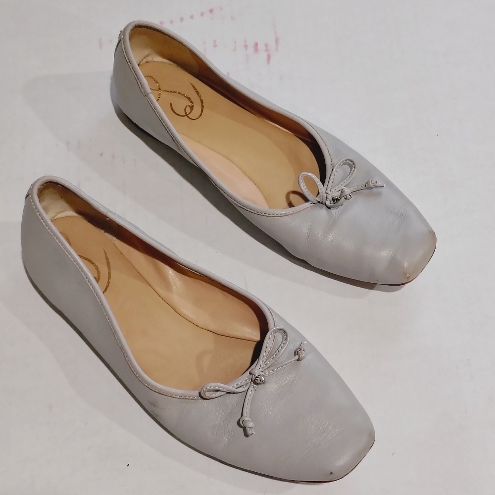 Sam Edelman Light Gray Square Toe Ballet Flats with Bow Size 9.5